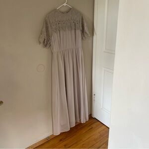 Elegant Lace Overlay Grey Maxi Dress